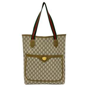 GUCCI Vintage Sherry Line Gucci Plus Logo Hardware Leather Tote Bag Handbag B...